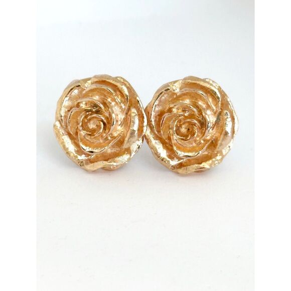 Vintage Jewelry - Vintage JBK Gold Tone Rose Clip On Earrings